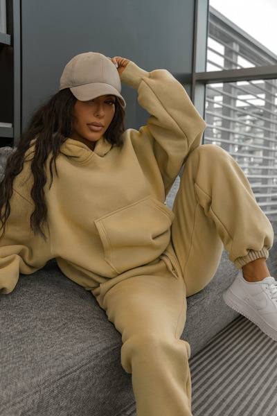 YAKAMEL طقم بدلة رياضية نسائية بقلنسوة كبيرة الحجم مكون من 3 قطع