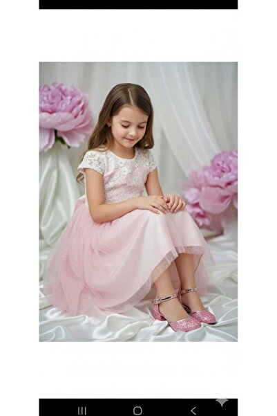 patik ayakkabı Kız Çocuk pembe Kare Topuklu Abiye Ayakkabı