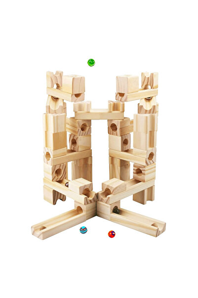 ONSHINE Set de constructie Marble Run din lemn cu bile din sticla, 60 piese, ...