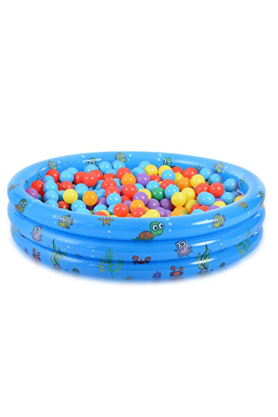 Toyska Inflatable pool with soft floor for children with 50 colored balls included, 100x35 cm, blue