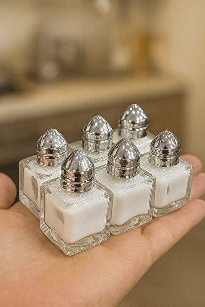 AuraStile 6'lı Mini Cam Kare Tek Kişilik 20 ml Tuzluk Karabiberlik Baharatlık...