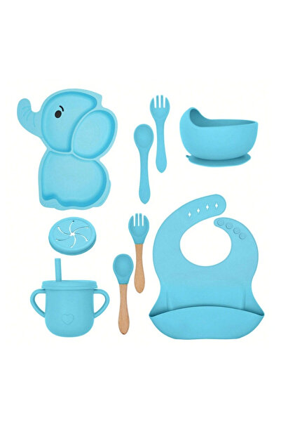 Toyska Σετ σερβίτσιων για μωρά και παιδιά 10 τεμαχίων, με σχέδιο ελέφαντα, μπλε