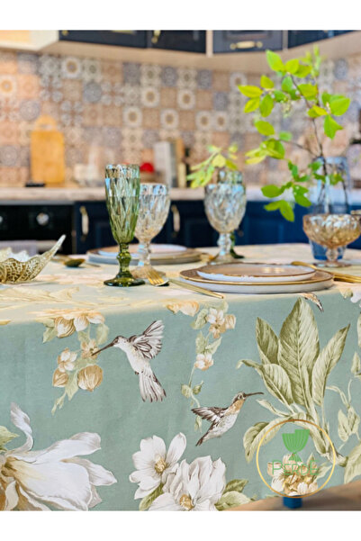 Perdeplus Hummingbird Pattern Decorative Floral Tablecloth, Dining Table Cloth
