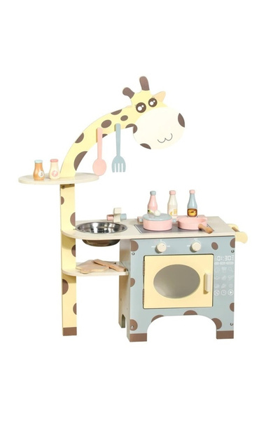 Toyska Bucatarie de jucarie din lemn Girafa cu chiuveta, cuptor, aragaz si ac...