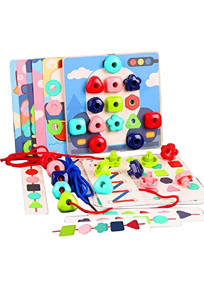 Toyska Joc snuruit si mozaic cu butoni, 2 in 1 Mushroom Nail, multicolor