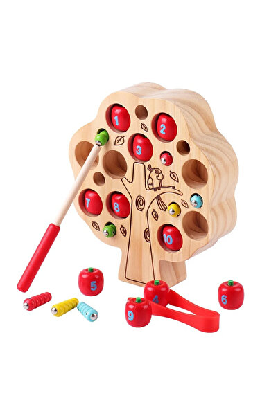 Toyska Montessori motor game Tree with numbered apples and worms, multicolor