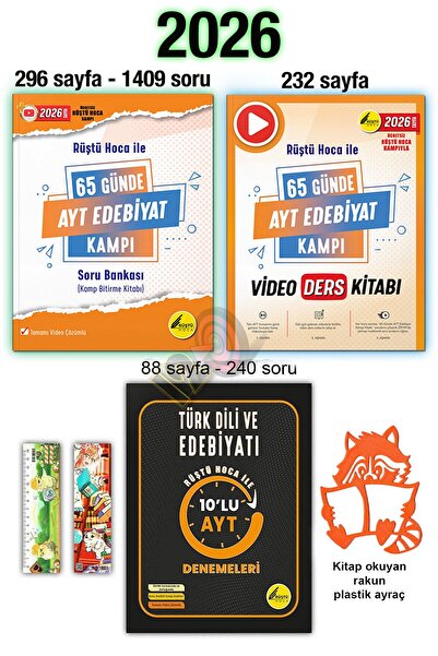 Rüştü Hoca 65 Günde AYT 2026 Edebiyat Kamp Kitabı Video Ders Notları 10'lu De...