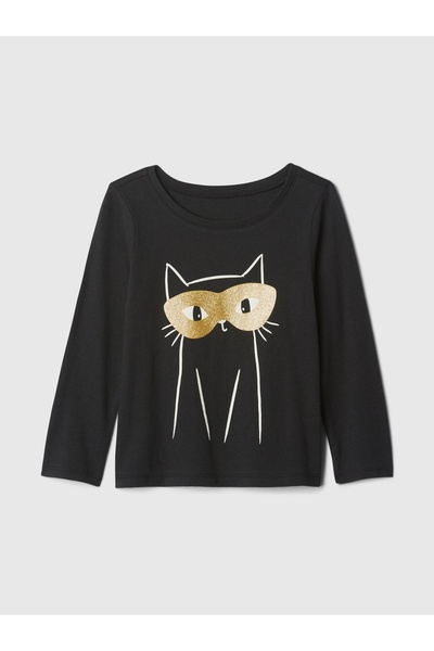 GAP Kız Bebek Siyah %100 Pamuk Logo Grafikli T-Shirt