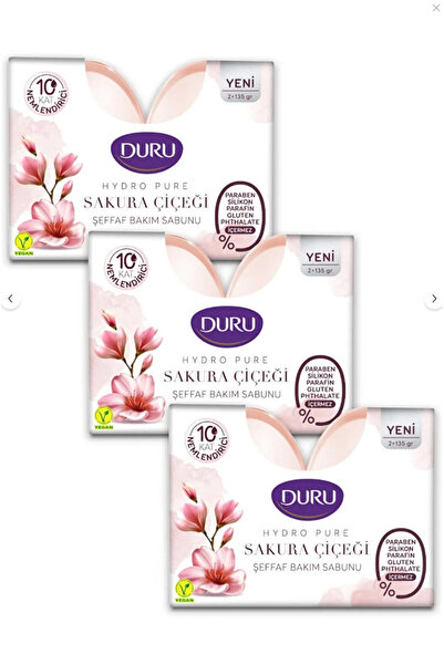 Duru Hydro Pure Sakura Çiçeği Şeffaf Bakım Sabunu 2 x 135 Gr x 3 Paket