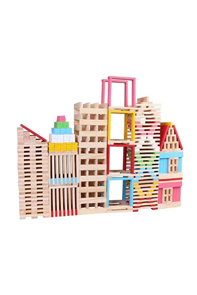 Toyska Set constructie, 150 de piese din lemn, multicolor