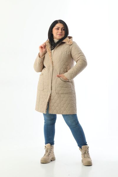TUTveAL Collection Imported Soft Fur Coat, Plus Size, Rabbit Fur Coat, Water Repellent Coat, Quilted Coat, Over-The-Knee