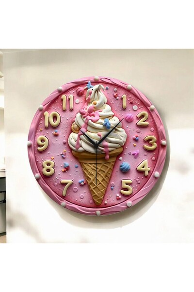 AA Shop Renkli Baskı Dondurma Desenli Sayılı Yılbaşı Hediyelik Ahşap Sessiz T...