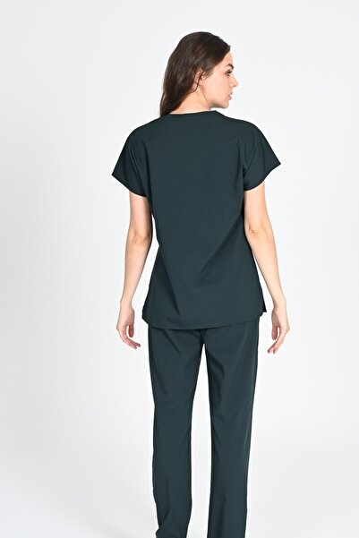 BAŞAK Likralı Pamuk Scrubs Yarasakol Doktor Hemşire Forma Takımı Avcı Yeşil
