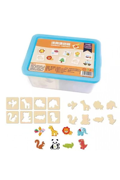 Toyska Montessori set with 56 wooden templates with drawing accessories, mult...