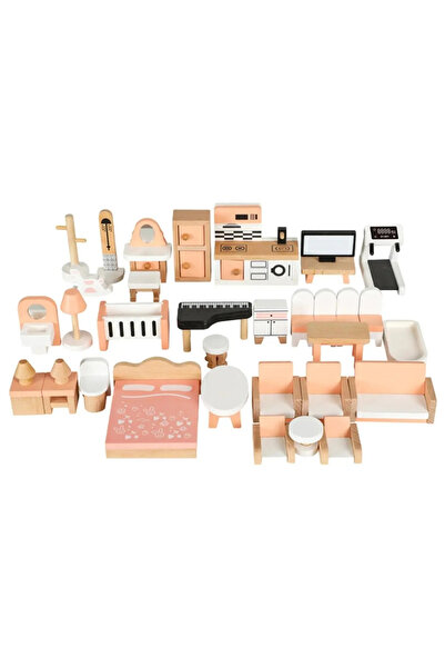 Toyska Set mobilier din lemn pentru casuta papusilor, 32 piese, multicolor