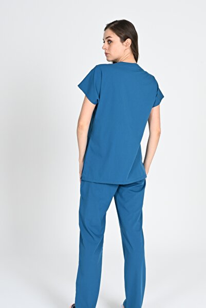 BAŞAK Likralı Pamuk Scrubs Yarasakol Doktor Hemşire Forma Takımı Petrol Yeşil