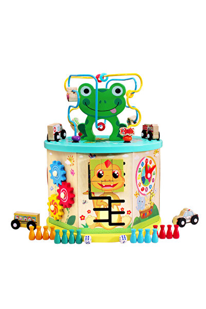 Toyska Cub educativ Montessori din lemn 10 in 1 Broscuta cu masinute si joc p...