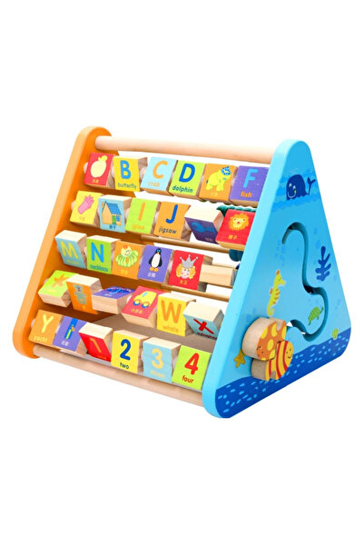 Toyska Centru de activitati 5 in 1 din lemn Piramida, Numaratoare, multicolor
