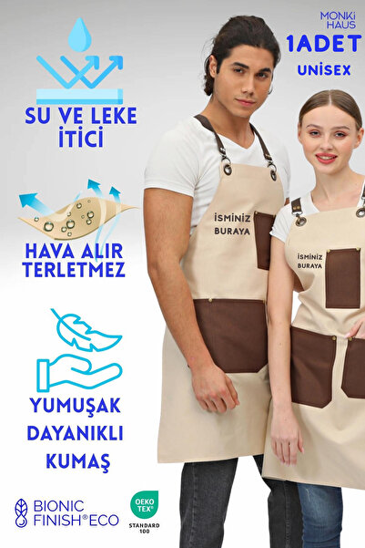 Monki Haus Kişiye Özel Isim Nakışlı Önlük Mutfak Kafe Chef Barista Garson Çiç...