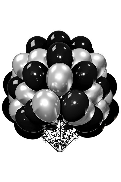 Toyska Set 10 Baloane din Latex Chrome, Model Party, 23 cm, Negru Argintiu