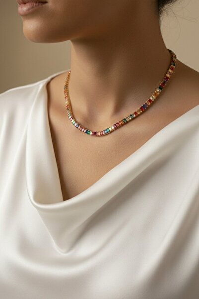 Genel Markalar Renkli Baget Taşlı Gold Vıp Su Yolu Kolye