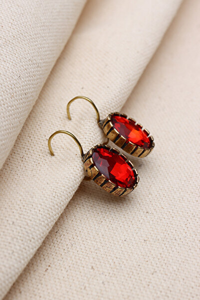 Süspüs Accessories KIRMIZI TAŞLI OVAL OTANTİK KÜPE