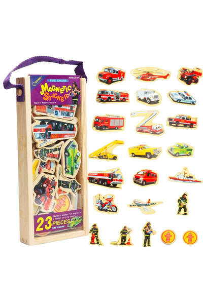 Toyska Set 23 piese magnetice din lemn Vehicule de interventie Magnetic Stick...