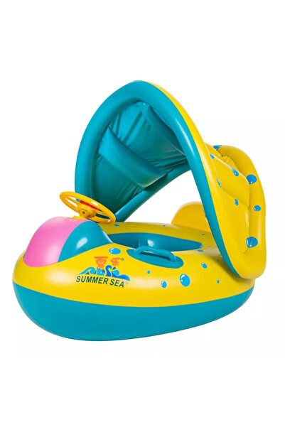 Toyska Summer Sea inflatable ring with steering wheel, roof and support for children, Barcuta model