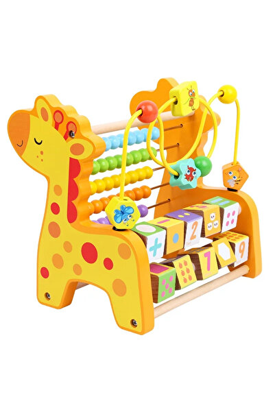 Toyska Abac cu bile 3 in 1, Numaratoare din lemn Girafa