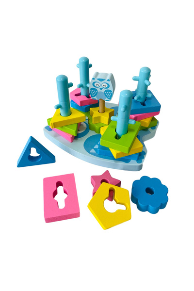 Toyska Jucarie din lemn, sortator forme geometrice, 5 coloane Bufnita