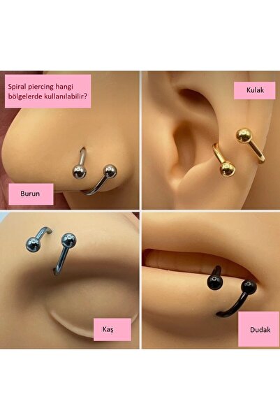 Heppii Gold Renk Cerrahi Çelik Spiral Piercing Kulak Dudak Burun Kaş Kıvrımlı Piercing