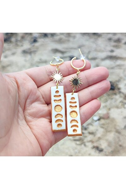 Atölye Myth New Moon Gold El Yapımı Özel Tasarım Ayın Evreleri Küpe