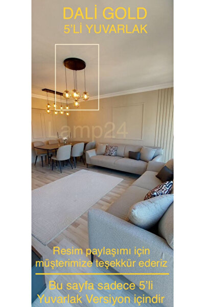 Lamp24 Dali Gold Serisi 5’li Yuvarlak Tepsili Sarkıt Avize