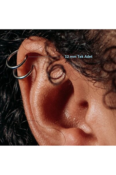Heppii 12 mm Silver Cerrahi Çelik Düz Halka Helix Piercing Lob Kıkırdak Rook ...