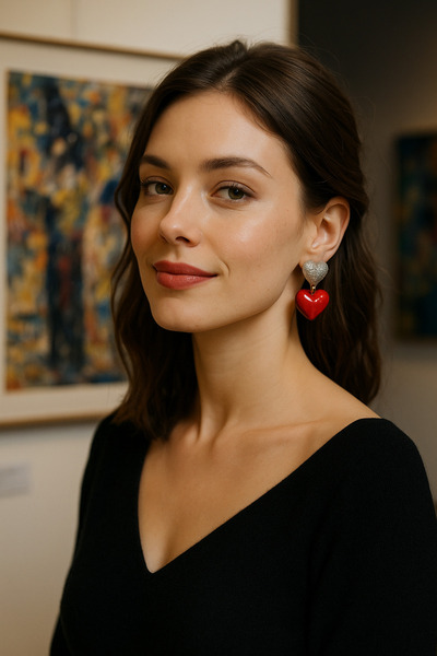 Atölye Myth Deep Love Gri Simli Kırmızı Kalp Sallantılı Özel Tasarım Küpe -; Şık ve Gösterişli