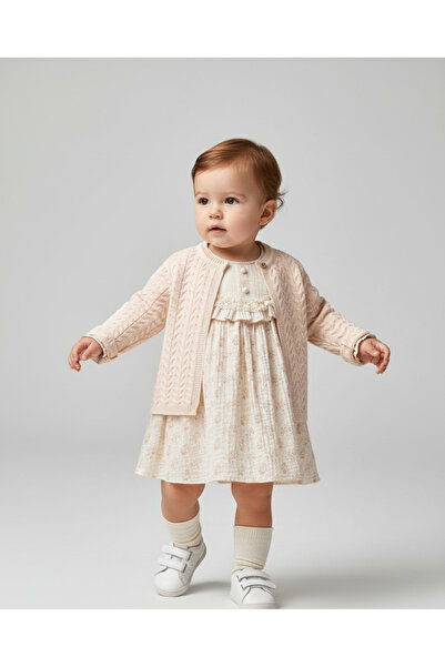 NoyNoy Baby Muslin Dress and Knitwear Cardigan 2-Piece Baby Set