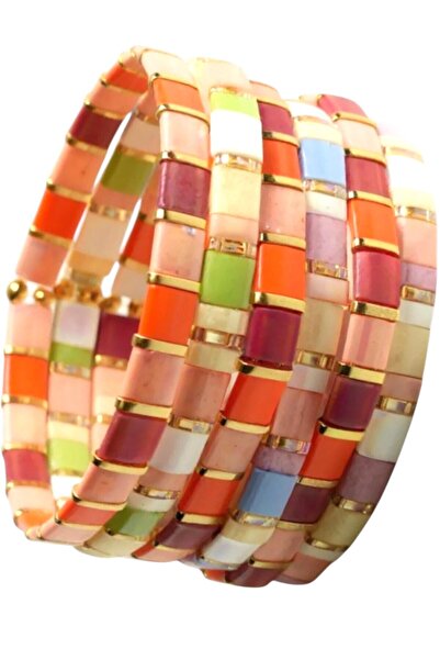 NAZLI TAKILAR مجموعة من 6 أساور ميوكي تيلا المرنة |   في الألوان البرتقالية و...