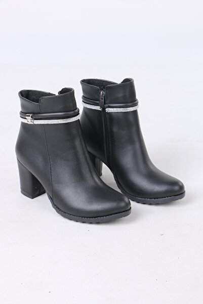 Nubbock Kadın Siyah Cilt Bilek Taşlı 7 Cm Topuklu Bot NK10182