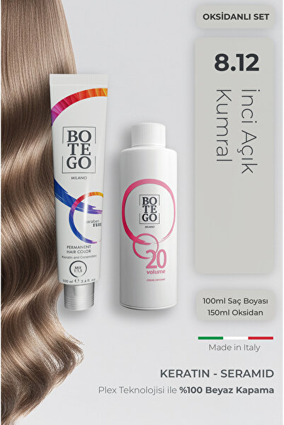 botegohair Profesyonel Krem Saç Boyası - 8.12 İnci Açık Kumral 100 ml - 20 Vo...