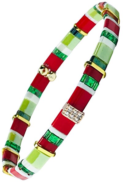 NAZLI TAKILAR Yeni Yıl Renkleriyle Zirkon Taşlı El Yapımı Elastik Cam Boncuklu Miyuki Tila Bileklik - Şık Tasarım