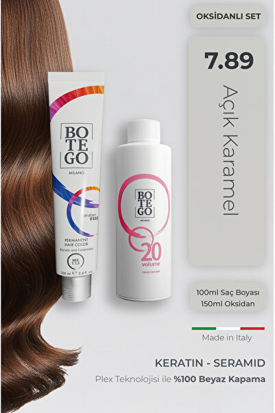botegohair Profesyonel Krem Saç Boyası - 7.89 Açık Karamel 100 ml - 20 Volume...