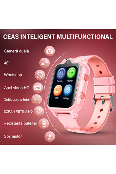 Wingereich Ceas Smartwatch pentru Copii 4G, GPS, Apel Video HD, WhatsApp, Cameră Duală și Buton SOS