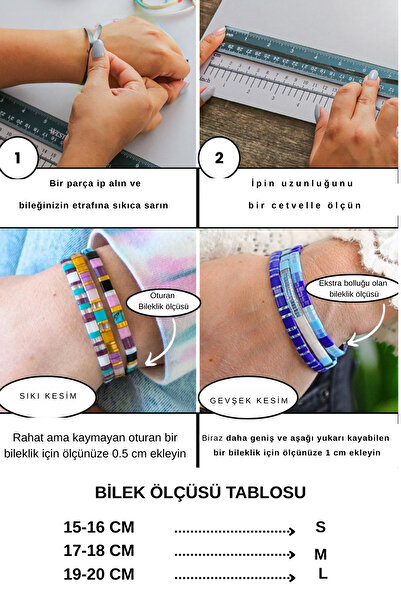 NAZLI TAKILAR Set of 3 Handmade Elastic Miyuki Tila Bracelets Made from Transparent and Colored Glass Beads