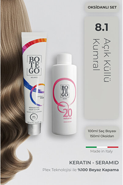 botegohair Profesyonel Krem Saç Boyası - 8.1 Açık Küllü Kumral 100 ml - 20 Vo...