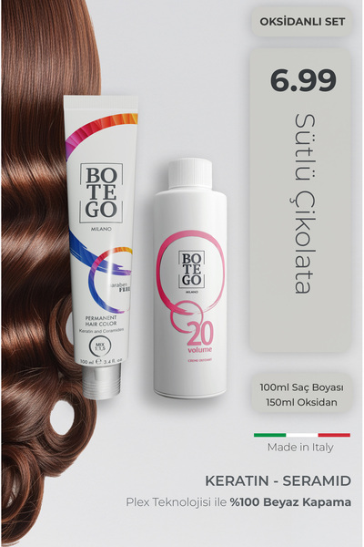 botegohair Profesyonel Krem Saç Boyası - 6.99 Sütlü Çikolata 100 ml - 20 Volu...