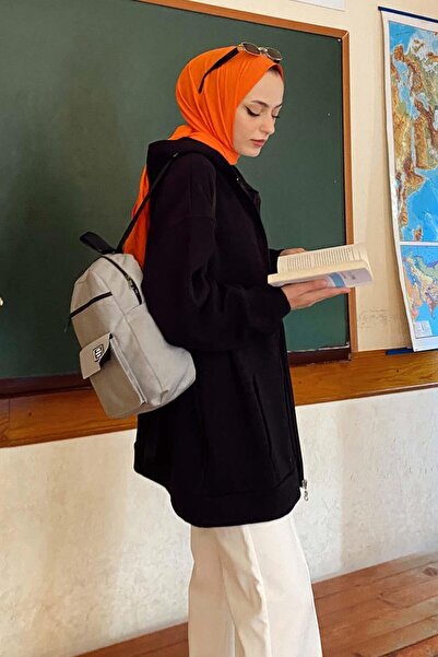 lamelif Front Zipper Detailed Cardigan Black