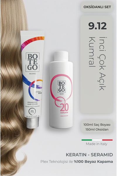 botegohair Profesyonel Krem Saç Boyası - 9.12 İnci Çok Açık Kumral 100 ml - 2...