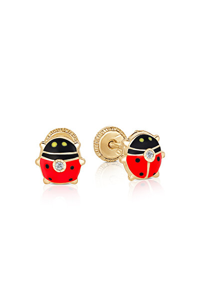 Sandra Ferretti Earrings with Protection for Children in 18K Yellow Gold with 0.05ct Diamonds and Ladybug