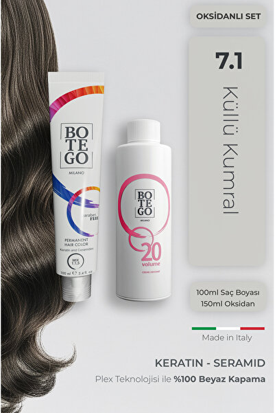 botegohair Profesyonel Krem Saç Boyası - 7.1 Küllü Kumral 100 ml - 20 Volume ...