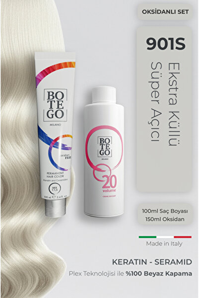 botegohair Profesyonel Krem Saç Boyası - 901 S Ekstra Küllü Süper Açıcı 100 m...